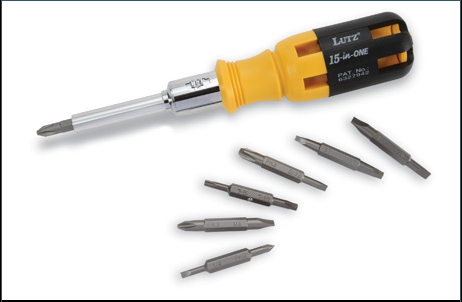 Lutz Tools 15-in-One Ratchet Screwdriver, Yellow #21002 - AutoCareParts.com