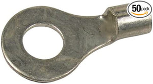 Pico 12-10 AWG Non-Insulated Electrical Wiring 1/4" Ring/Eye Terminals #2506C, 50 per Pack