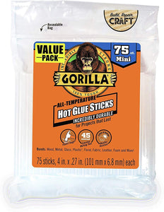 Gorilla Clear Hot Glue Sticks 4" Mini Size, 75 Counts #3027502