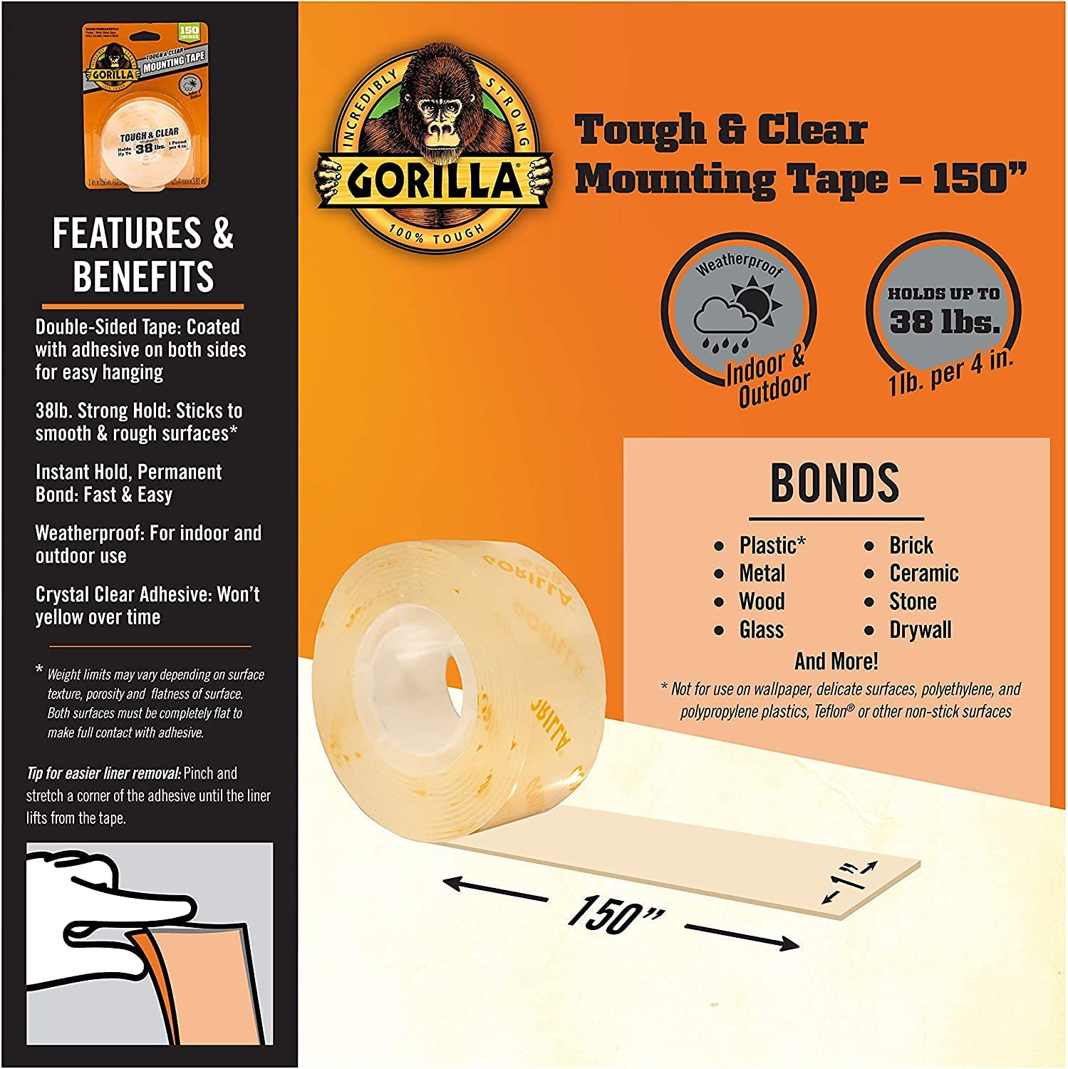 Gorilla Clear 100% Silicone Sealant Caulk, 2.8Oz Squeeze Tube #108324