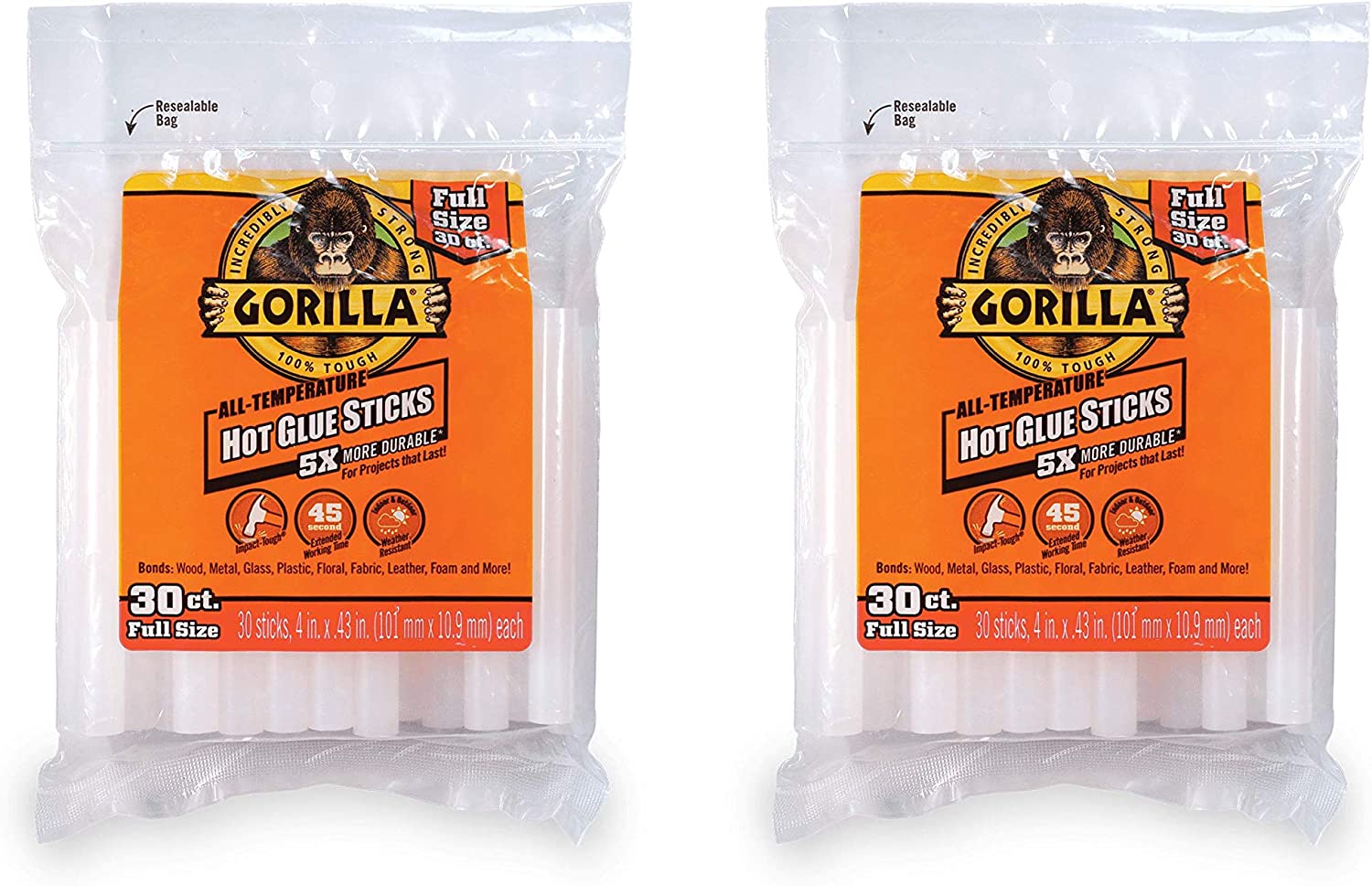 Gorilla Clear Hot Glue Sticks 4 Full Size (30 count) #3033002