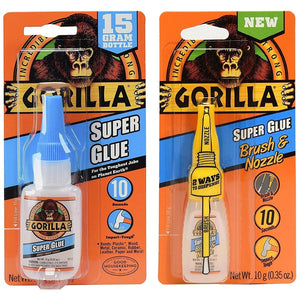 Gorilla 15 g Super Glue #7805001 and 10 g Super Glue with Brush & Nozzle Applicator #7500101 Combo Pack - AutoCareParts.com
