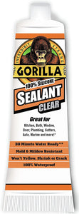 Gorilla Clear 100% Silicone Sealant Caulk, 2.8Oz Squeeze Tube #108324, Pack of 5