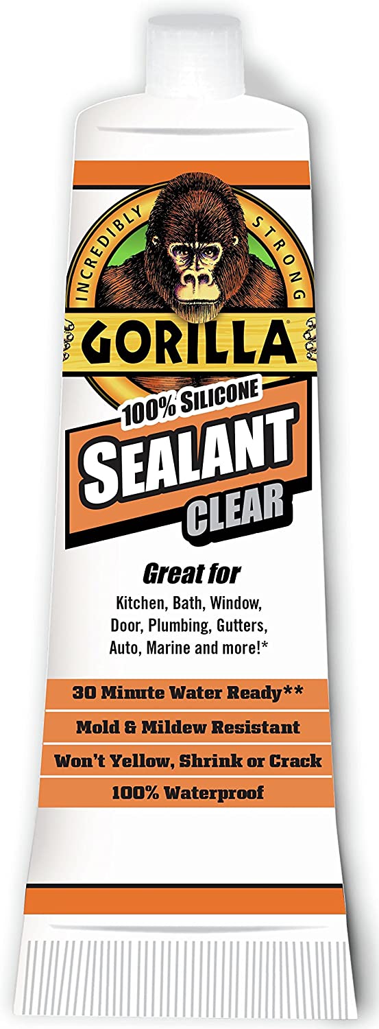 Gorilla Clear 100% Silicone Sealant Caulk, 2.8Oz Squeeze Tube #108324, Pack of 5