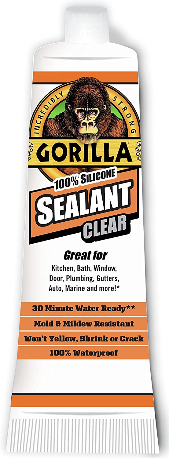 Gorilla Clear 100% Silicone Sealant Caulk, 2.8Oz Squeeze Tube #108324