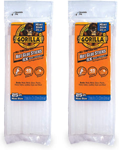 Gorilla Clear Hot Glue Sticks 8" Mini Size, 25 Counts #3022502, Pack of 2
