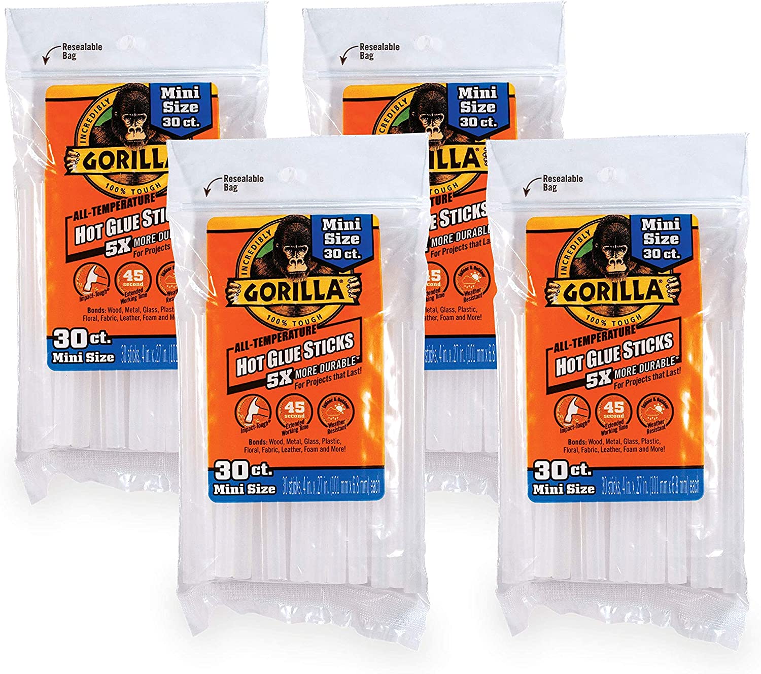 Gorilla Hot Glue Sticks 4 In. Full Size, 45 Count