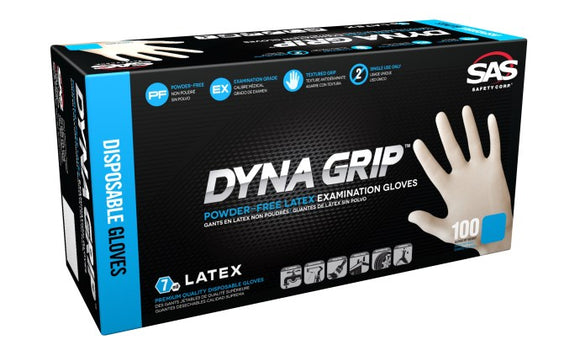 SAS Safety 100-Pack Dyna Grip Powder-Free Exam Grade Latex Gloves - 7 Mil #650