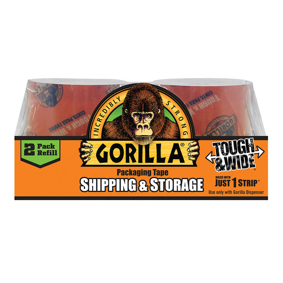 Gorilla Glue Heavy Duty Packaging Tape Tough and Wide 2-Refill Pack #6030402, 2.83