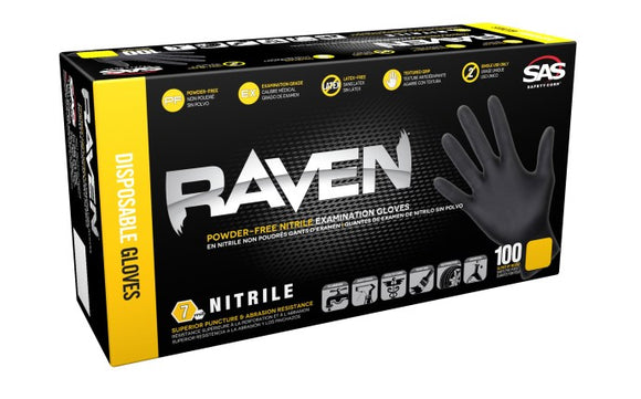 SAS Safety 100-Pack Raven Powder-Free Nitrile Exam Grade Disposable Gloves - 6 Mil