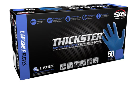 SAS Safety 50-Pack Thickster Powder-Free Latex Exam Grade Disposable Gloves - 14 Mil