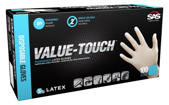 SAS Safety 100-Pack Value-Touch Powdered Latex Disposable Gloves - 5 Mil